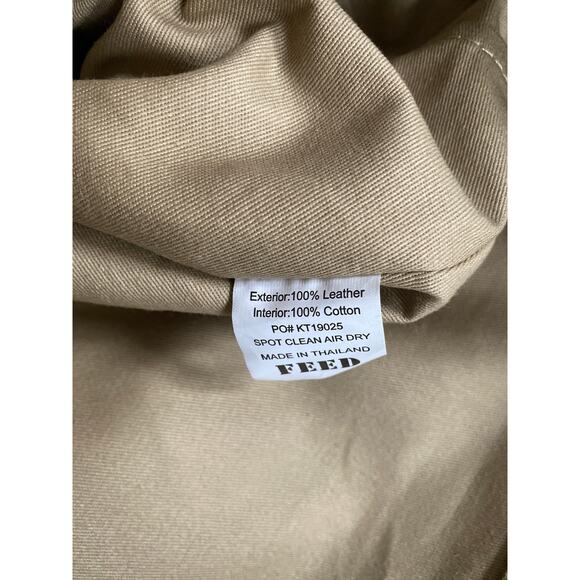 Feed The Children Of The World Leather Tote Bag Embossed Almond Shoulder Bag Tan - Picture 13 of 16